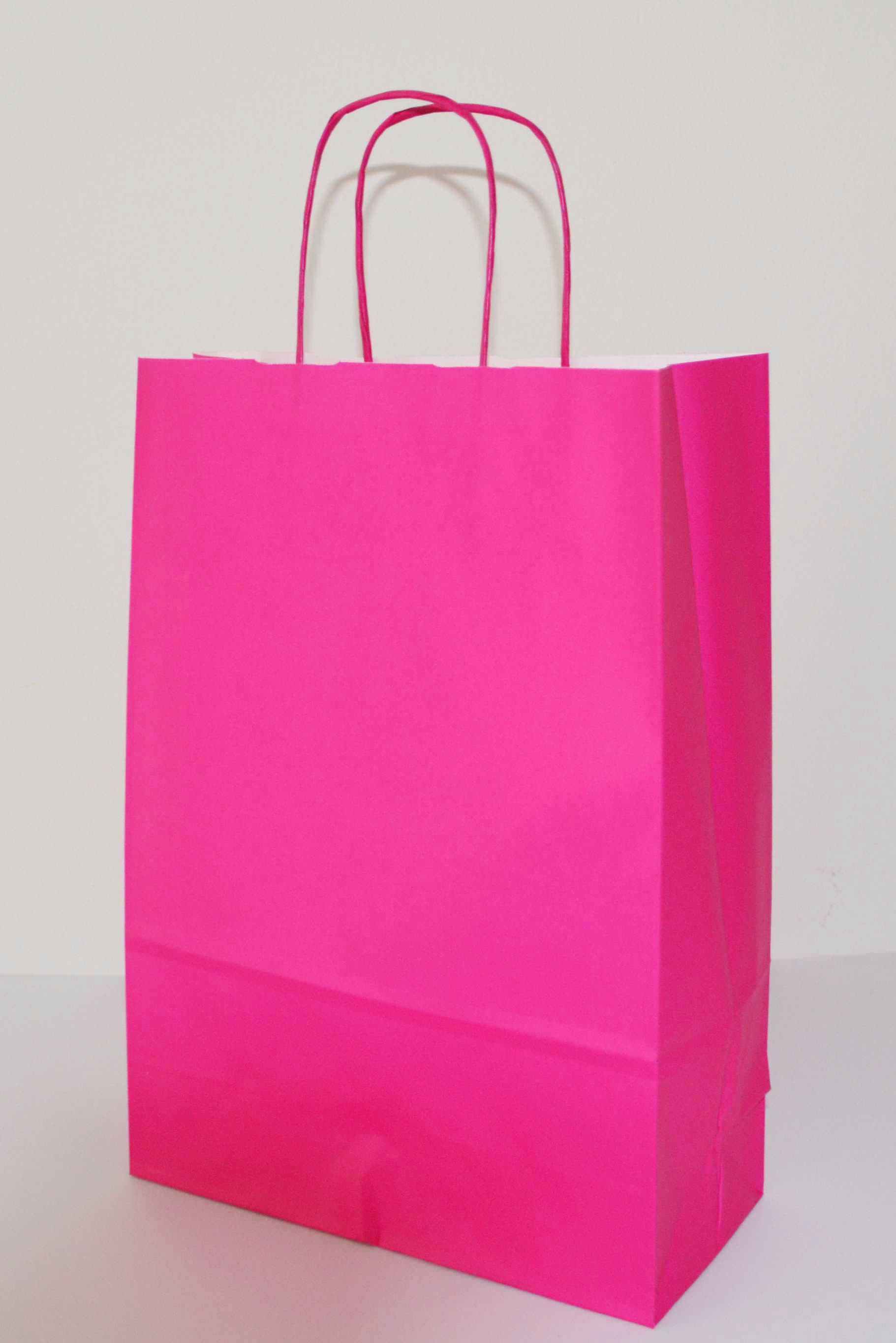 Papírová taška růžová s růžovým krouceným držadlem 23×10×32 cm