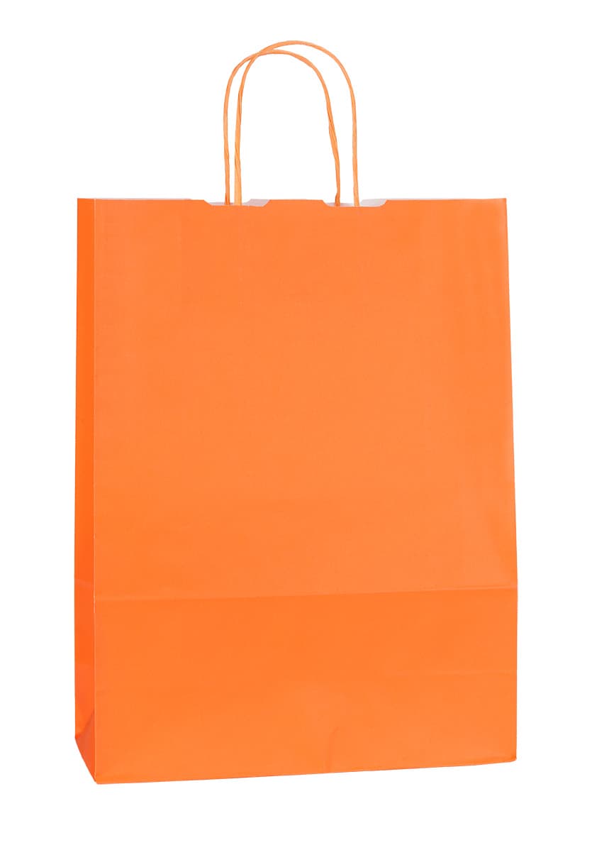 Papírová taška oranžová s oranžovým krouceným držadlem 26×11×34,5 cm