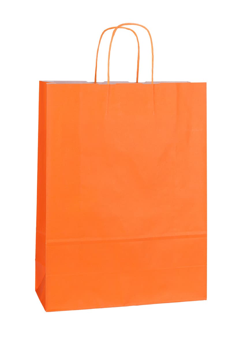 Papírová taška oranžová s oranžovým krouceným držadlem 32×13×42 cm