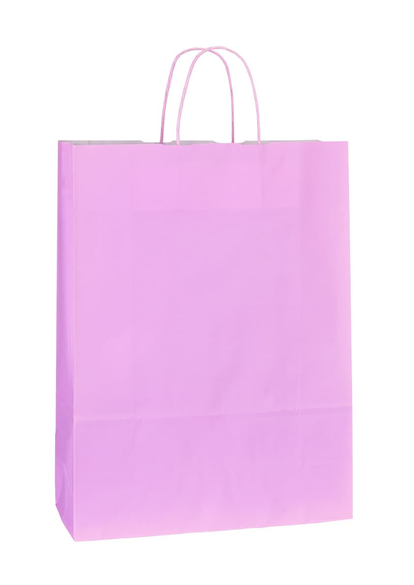 Papírová taška růžová s růžovým krouceným držadlem 32×13×42 cm