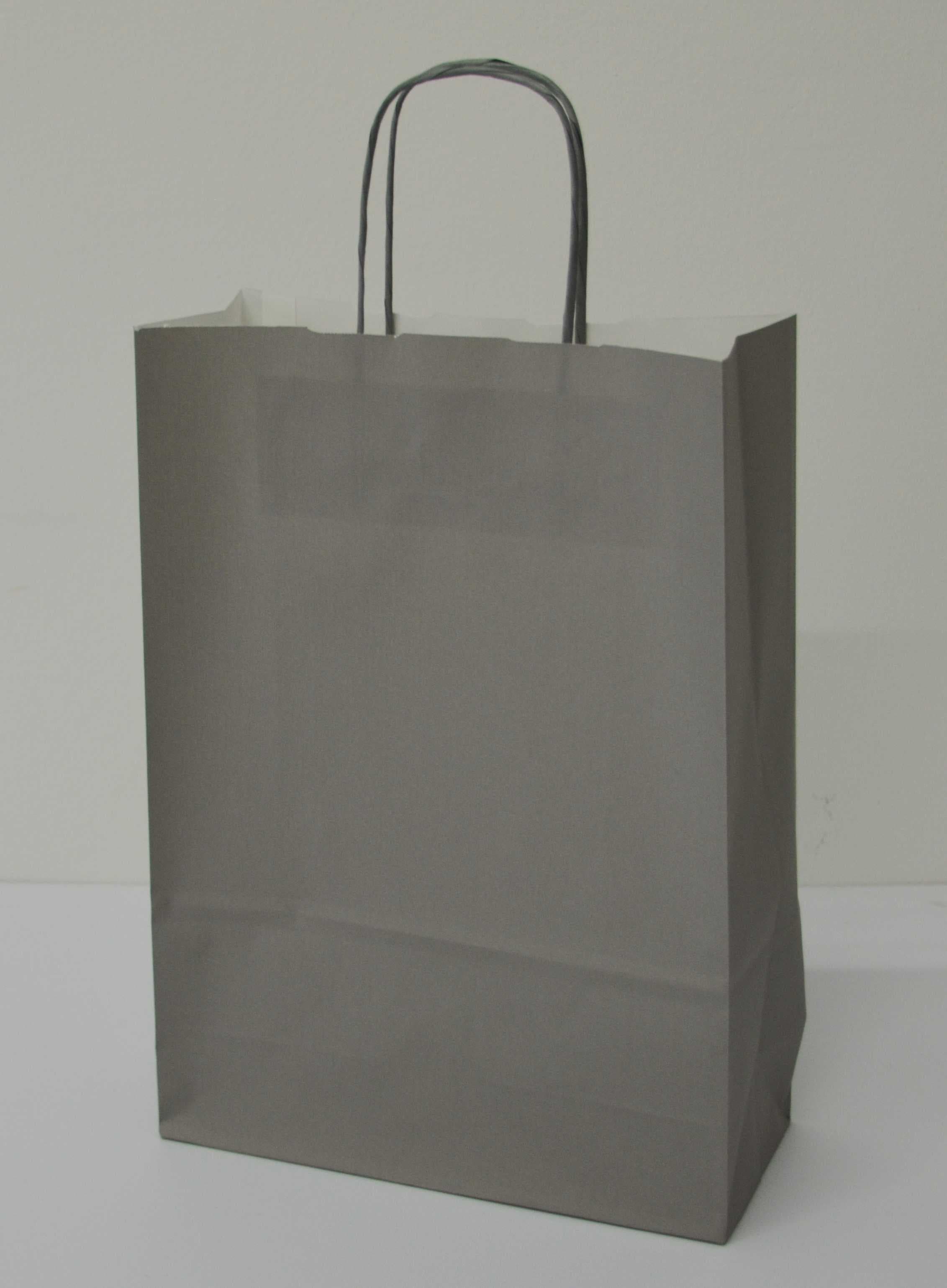 Papírová taška šedá se šedým krouceným držadlem 23×10×32 cm