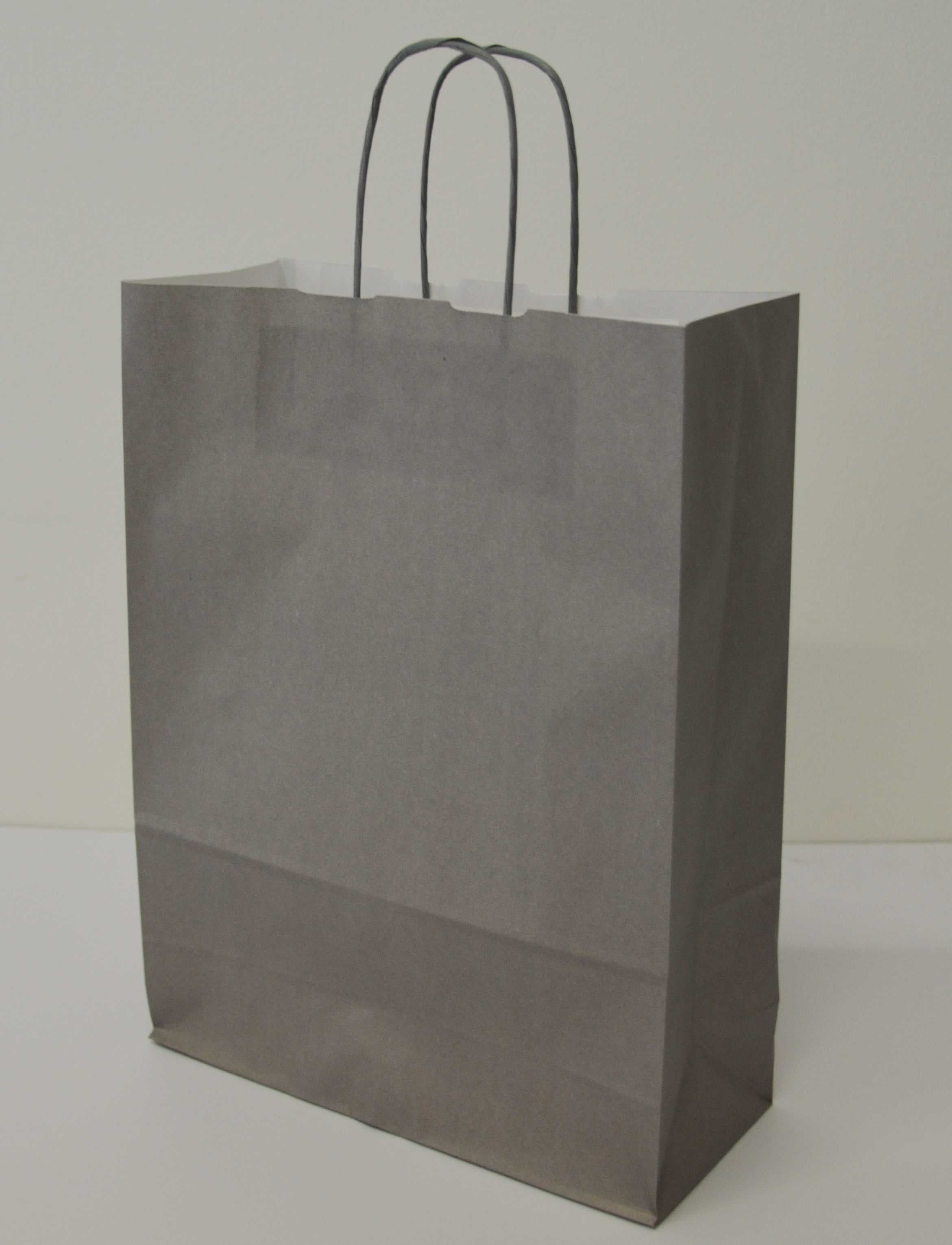 Papírová taška šedá se šedým krouceným držadlem 26×11×34,5 cm