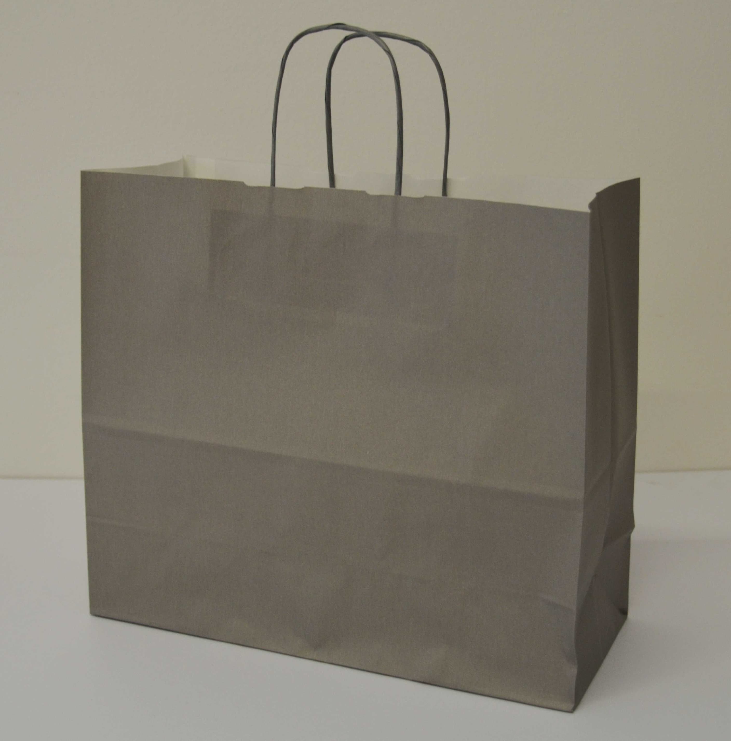 Papírová taška šedá se šedým krouceným držadlem 32×13×28 cm