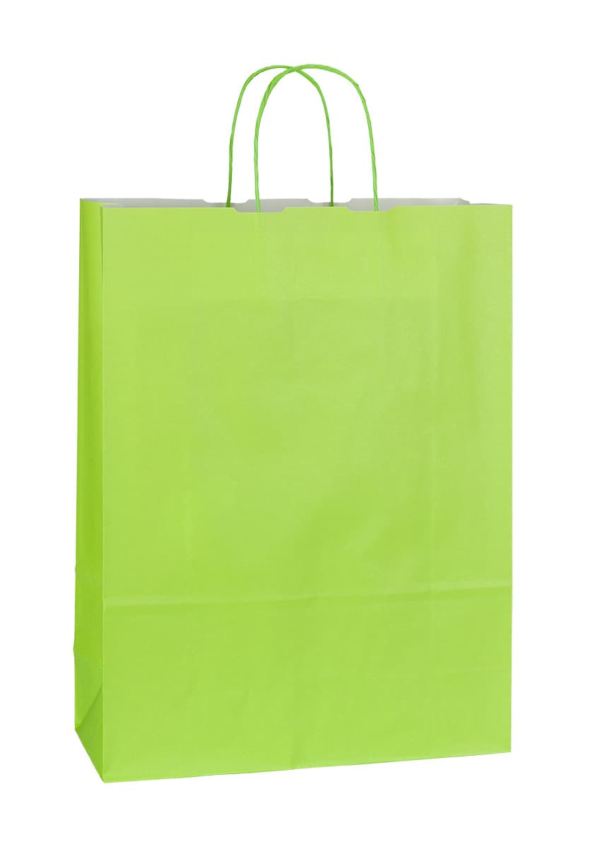 Papírová taška zelená se zeleným krouceným držadlem 32×13×42 cm