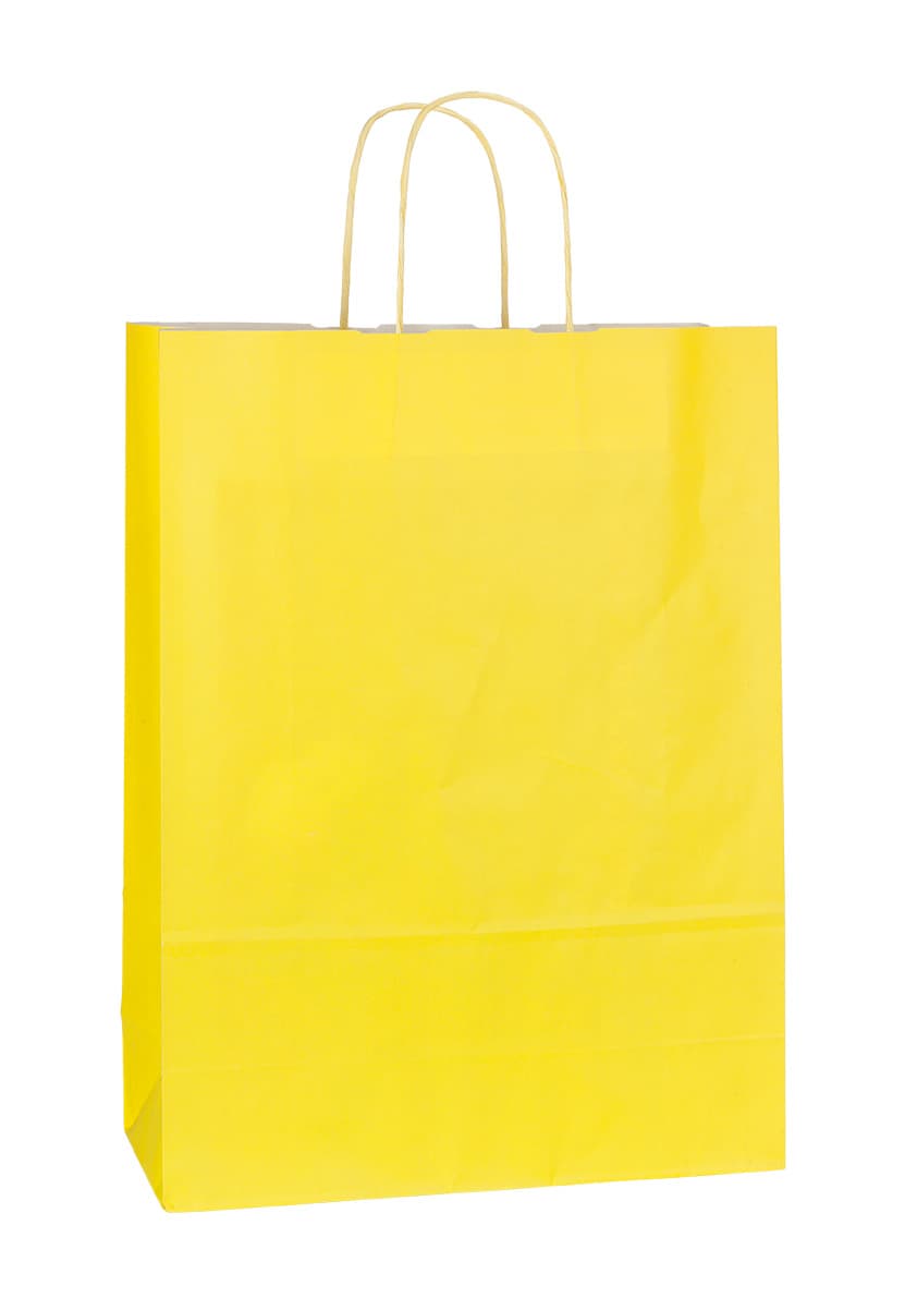 Papírová taška žlutá se žlutým krouceným držadlem 32×13×42 cm