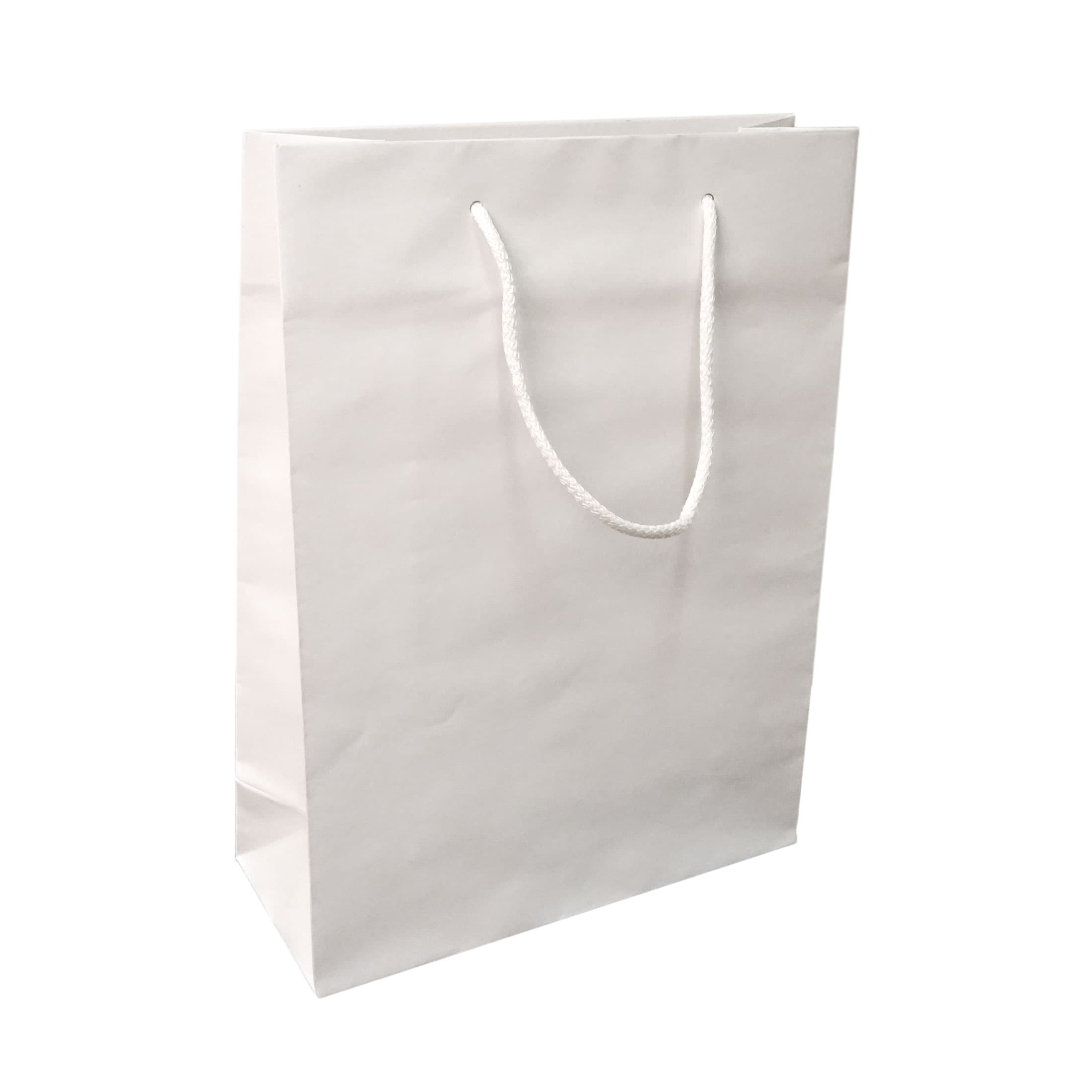 Papírová taška bílá recyklovaná s bílým textilním držadlem 30×12×40 cm