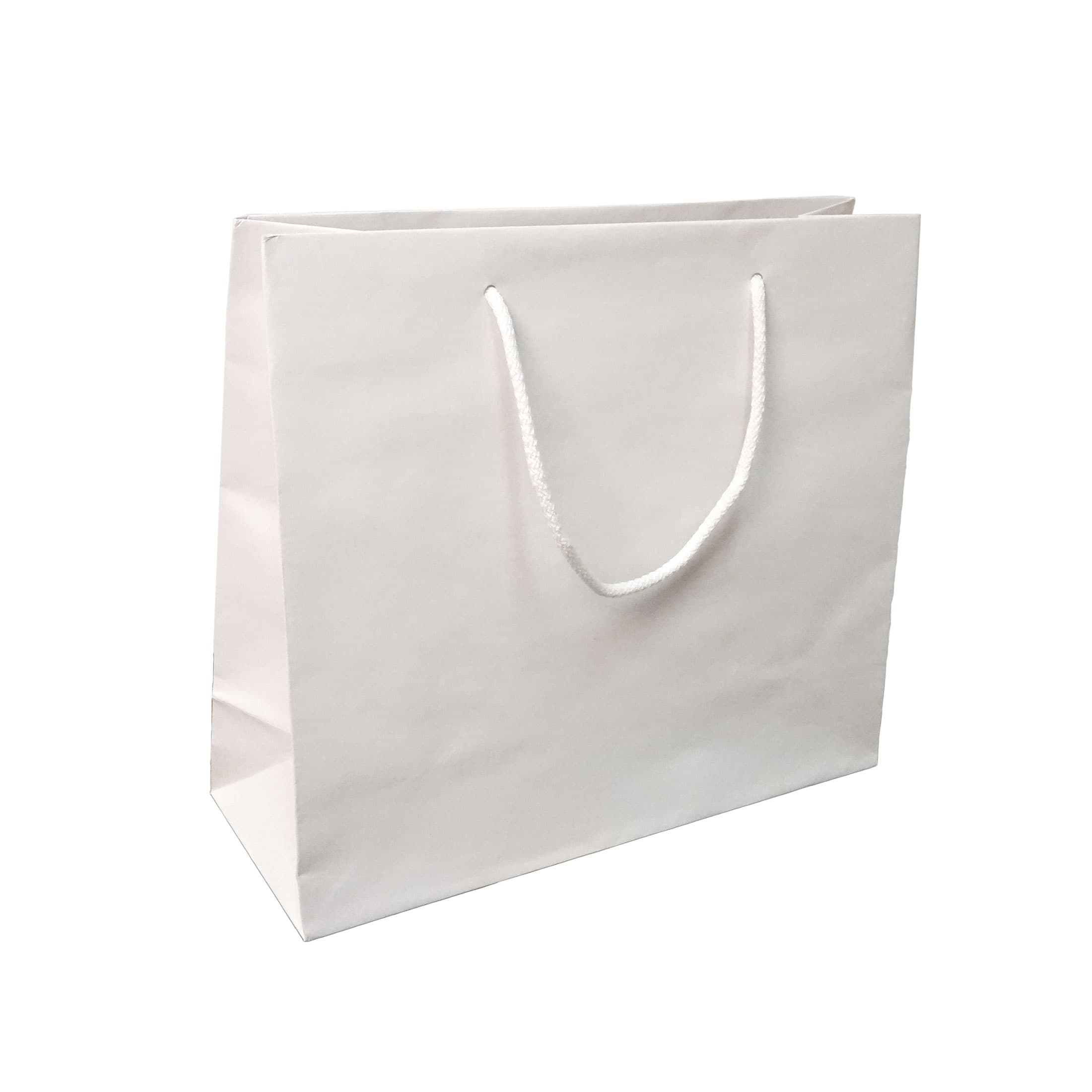 Papírová taška bílá recyklovaná s bílým textilním držadlem 35×13×31 cm