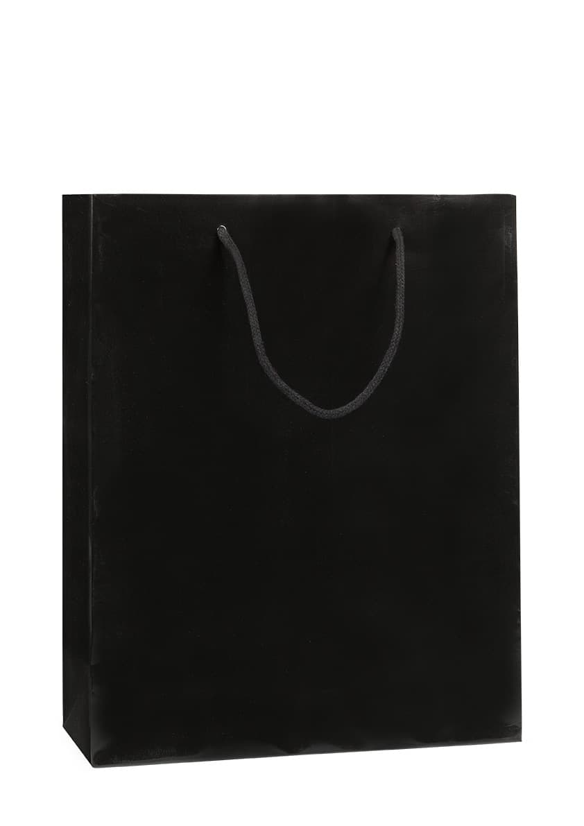 Papírová taška černá lesklá s černým textilním držadlem 32×13×40 cm