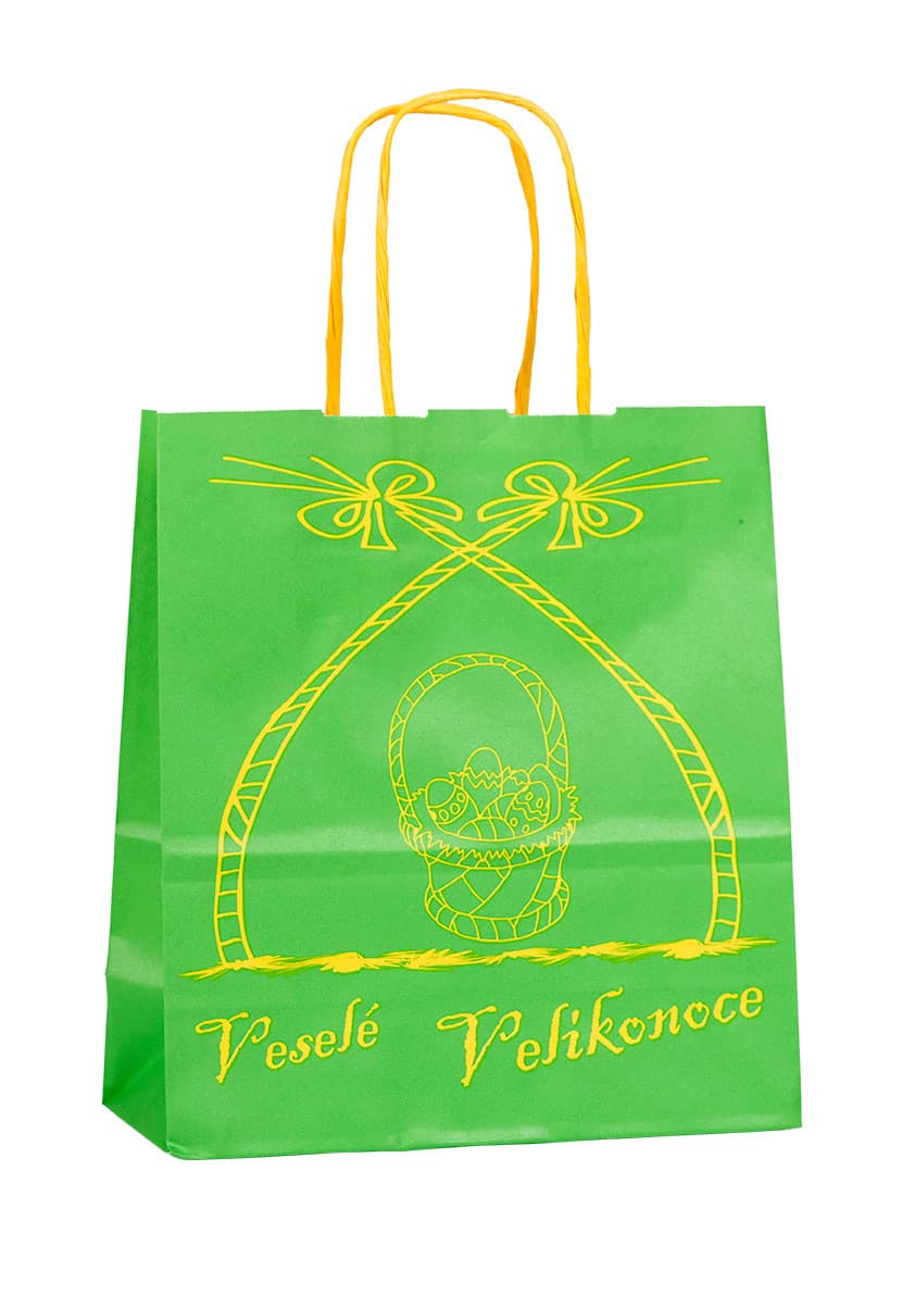 Papírová taška zelená se zeleným krouceným držadlem 18×8×20 cm