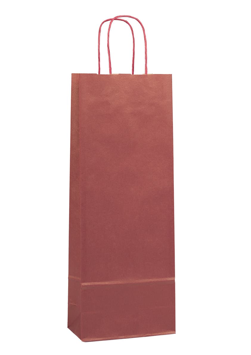 Papírová taška na víno vínová rýhovaná s vínovým krouceným držadlem 15×8×40 cm