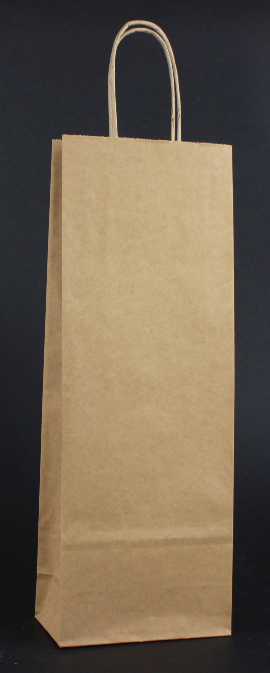 Papírová taška na víno hnědá s hnědým krouceným držadlem 14×8×39 cm
