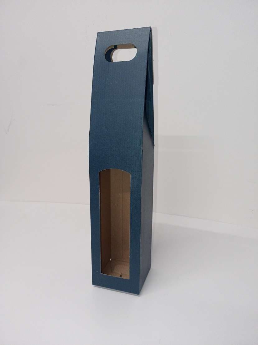 Krabice na víno modrá 8,2×8,2×40 cm na 1 láhev