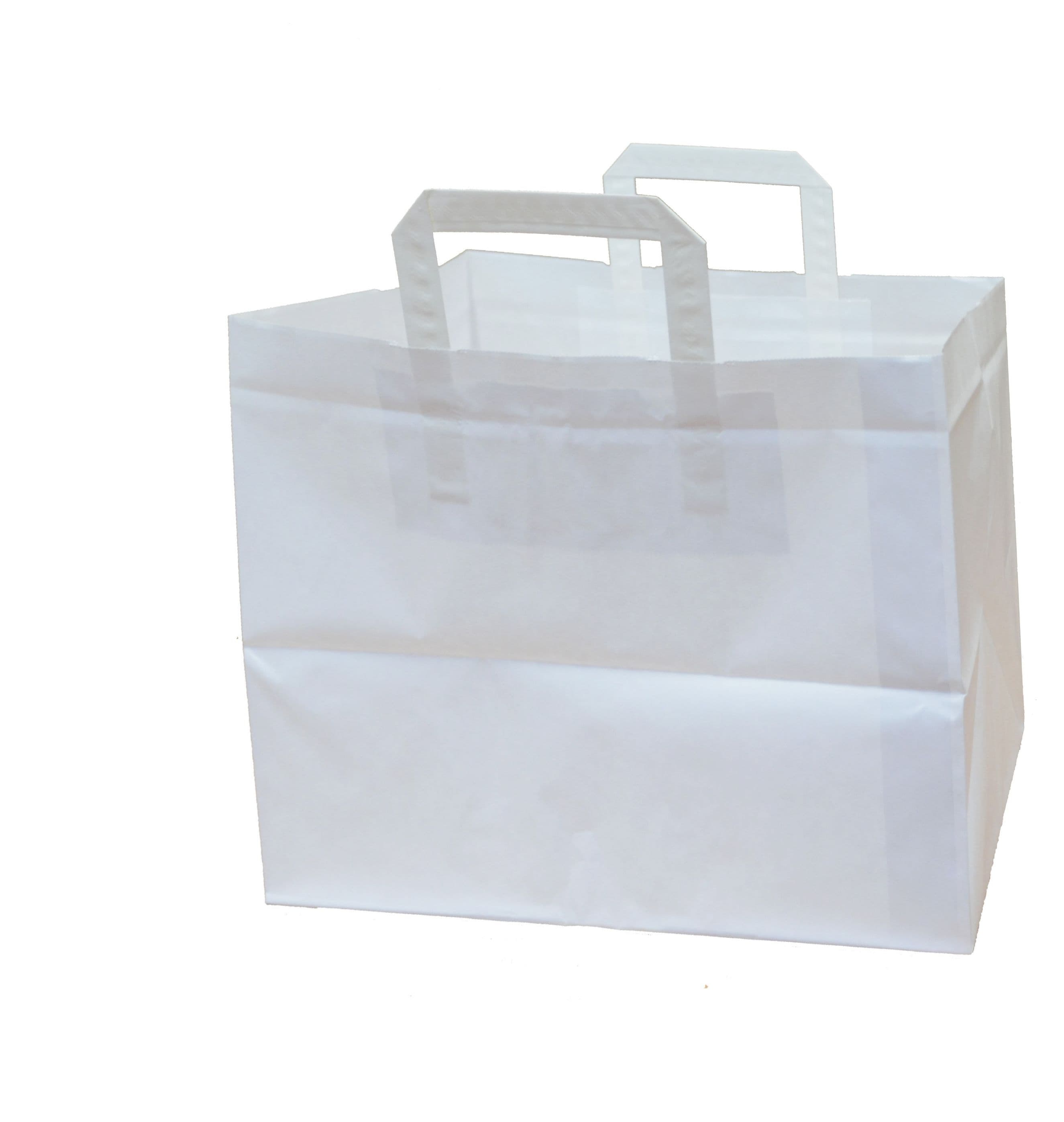 Papírová taška na menu box bílá s bílým plochým držadlem 31,5×21,5×24,5 cm
