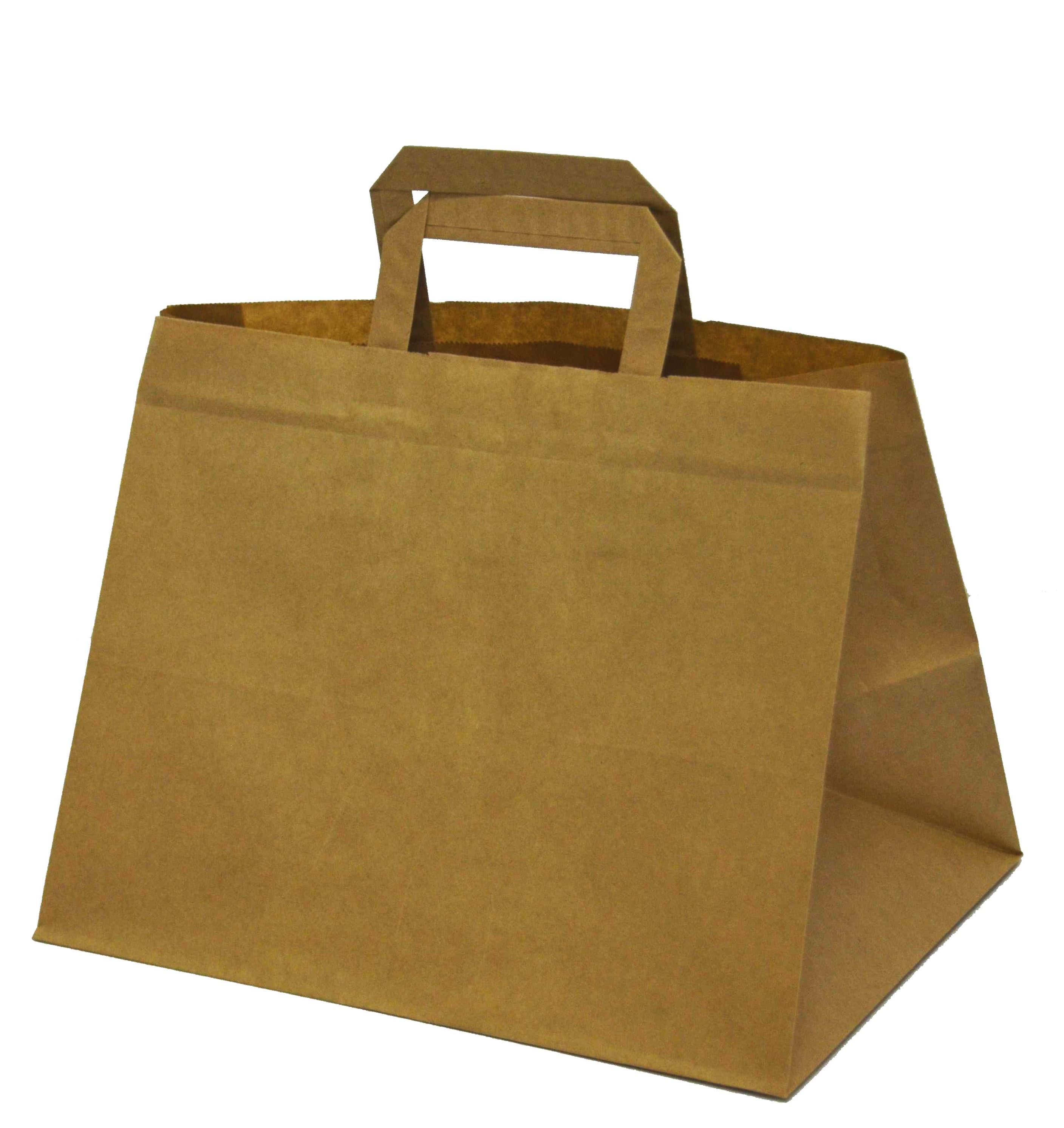 Papírová taška na menu box hnědá s hnědým plochým držadlem 31,5×21,5×24,5 cm