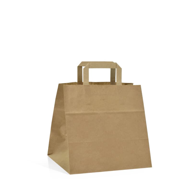 Papírová taška na menu box hnědá s hnědým plochým držadlem 26×17×25 cm