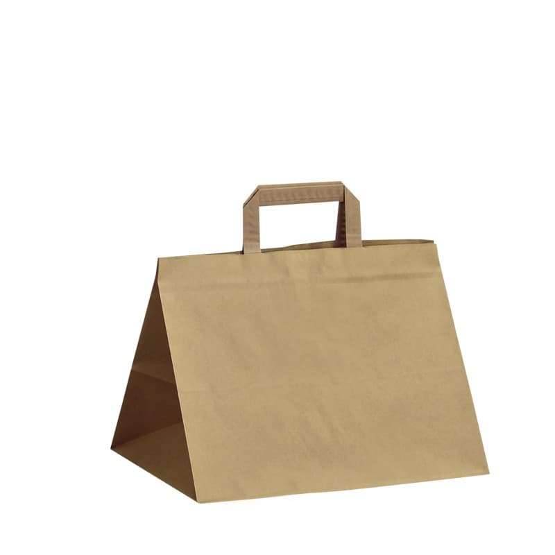 Papírová taška na menu box hnědá s hnědým plochým držadlem 32×22×24 cm