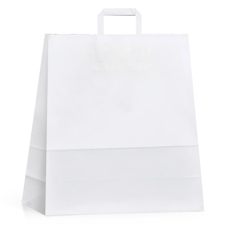 Papírová taška bílá s bílým plochým držadlem 40×16×45 cm
