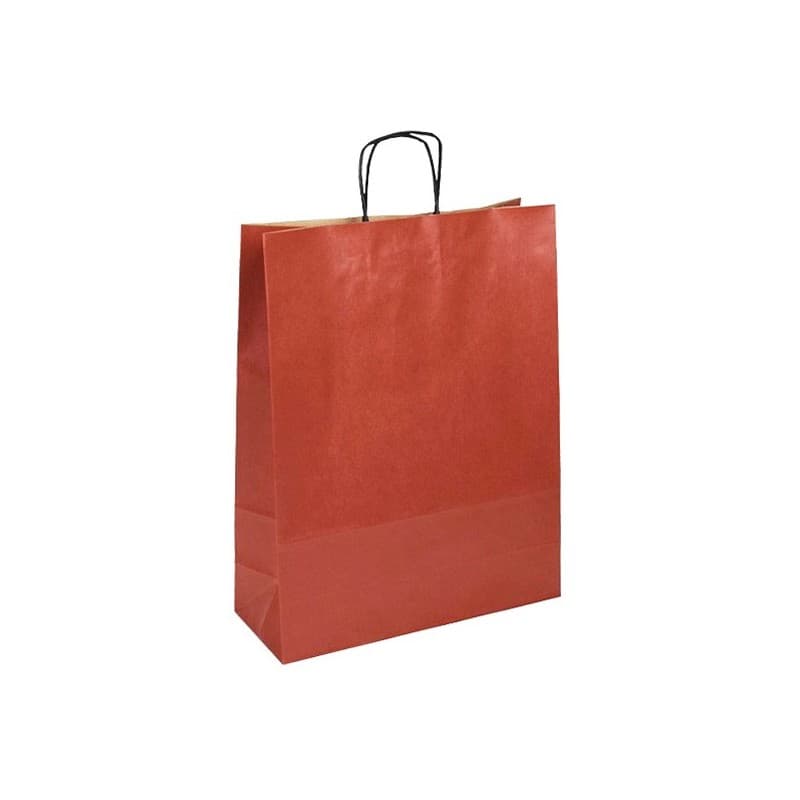 Papírová taška červená rýhovaná s černým krouceným držadlem 32×12×41 cm