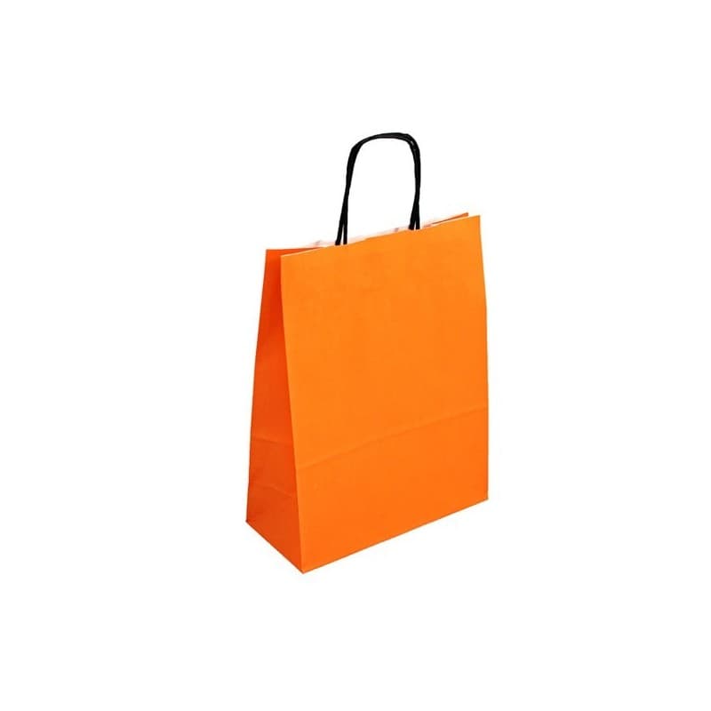 Papírová taška oranžová s černým krouceným držadlem 24×11×31 cm