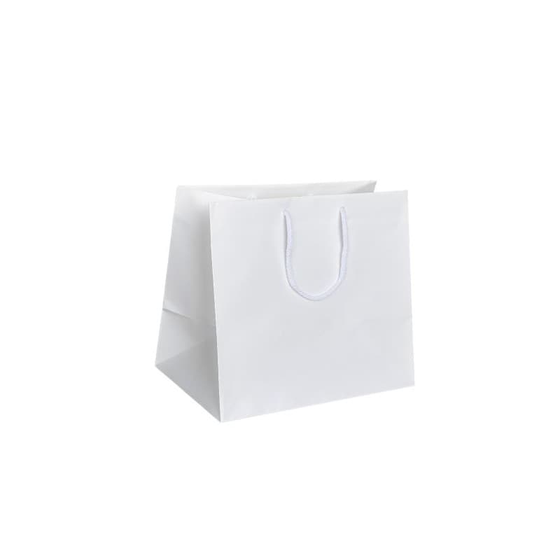 Papírová taška na menu box bílá s bílým bavlněným držadlem 28×18×25 cm