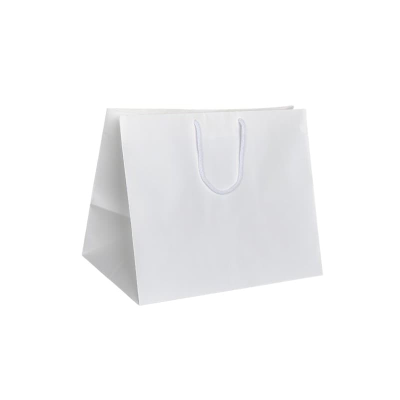 Papírová taška na menu box bílá s bílým bavlněným držadlem 34×22×28 cm
