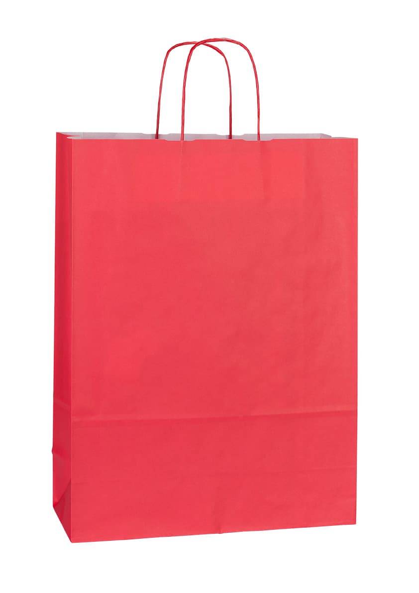 Papírová taška červená s červeným krouceným držadlem 32×13×42 cm