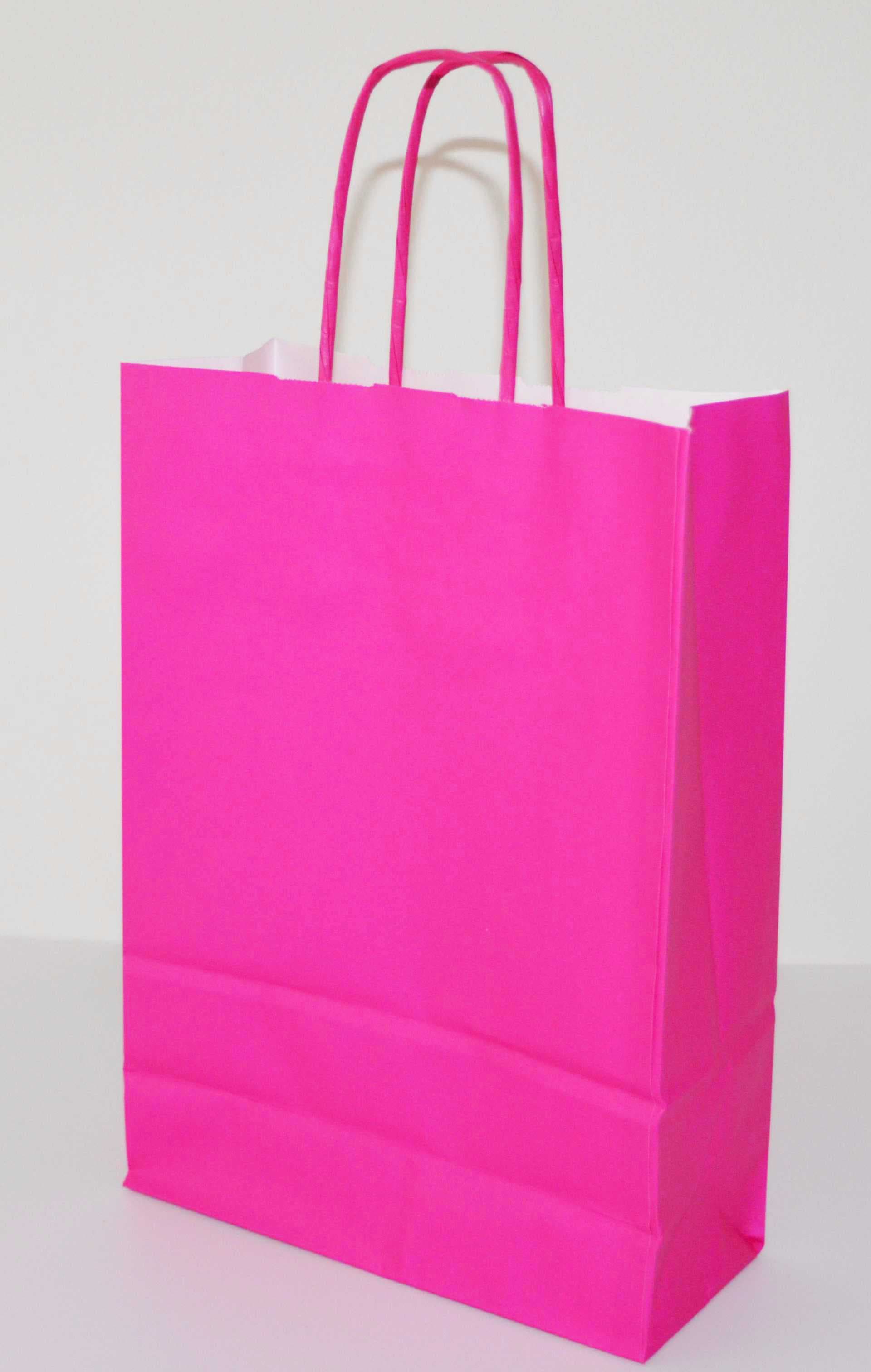 Papírová taška růžová s růžovým krouceným držadlem 18×8×25 cm