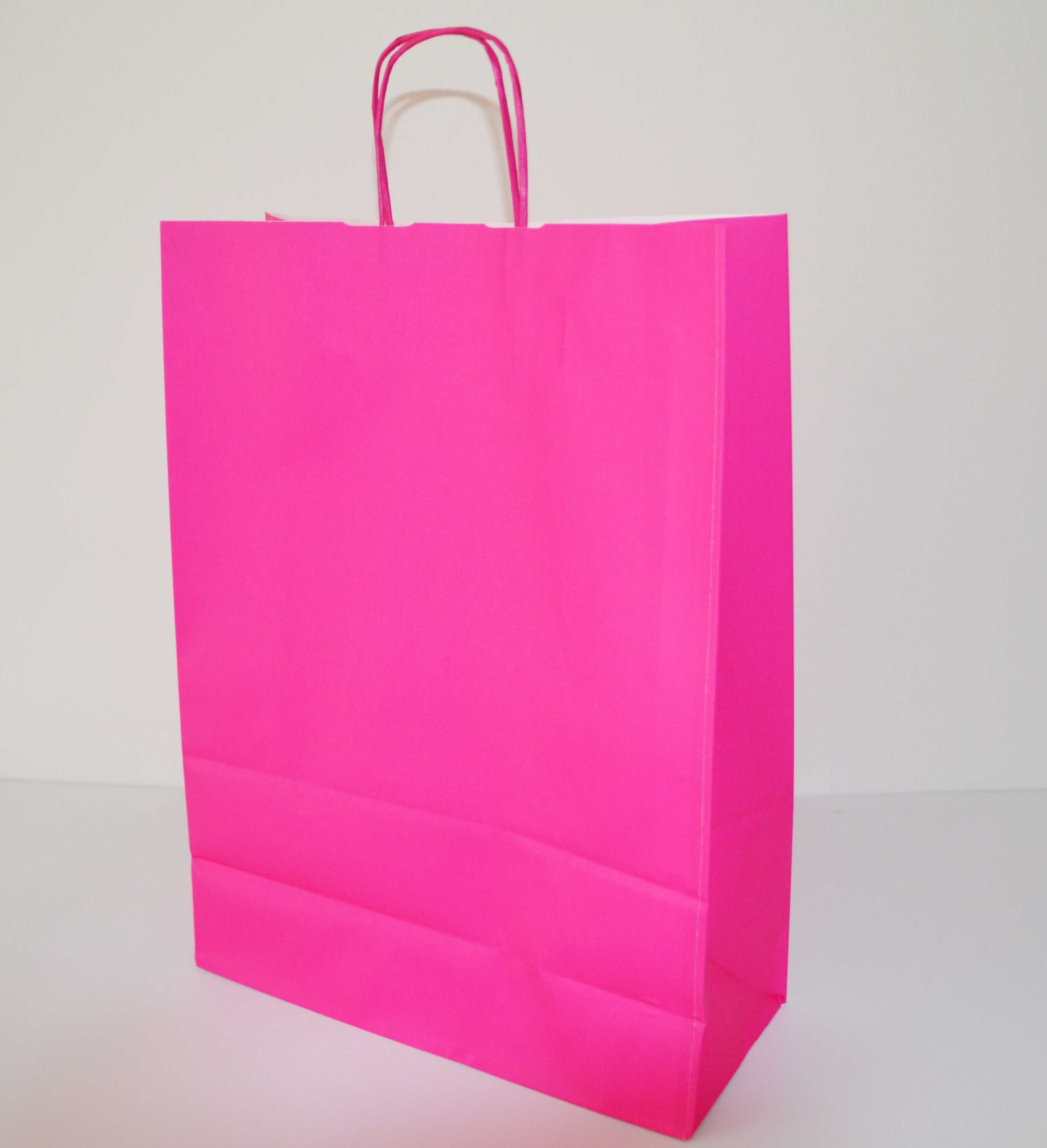 Papírová taška magenta s růžovým krouceným držadlem 32×13×42 cm
