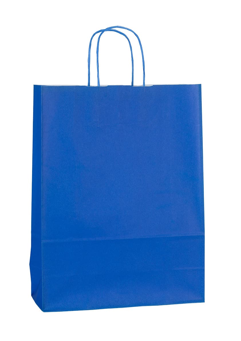 Papírová taška modrá s modrým krouceným držadlem 32×13×42 cm