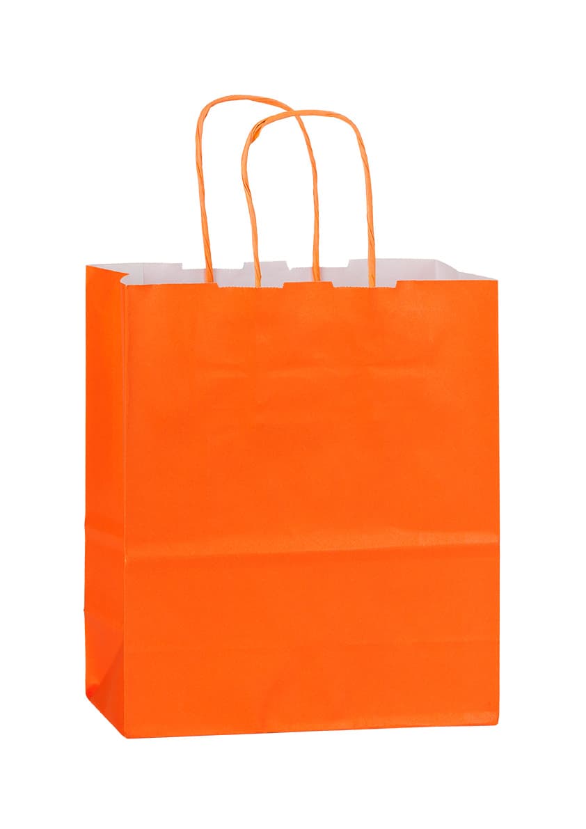 Papírová taška oranžová s oranžovým krouceným držadlem 18×8×25 cm