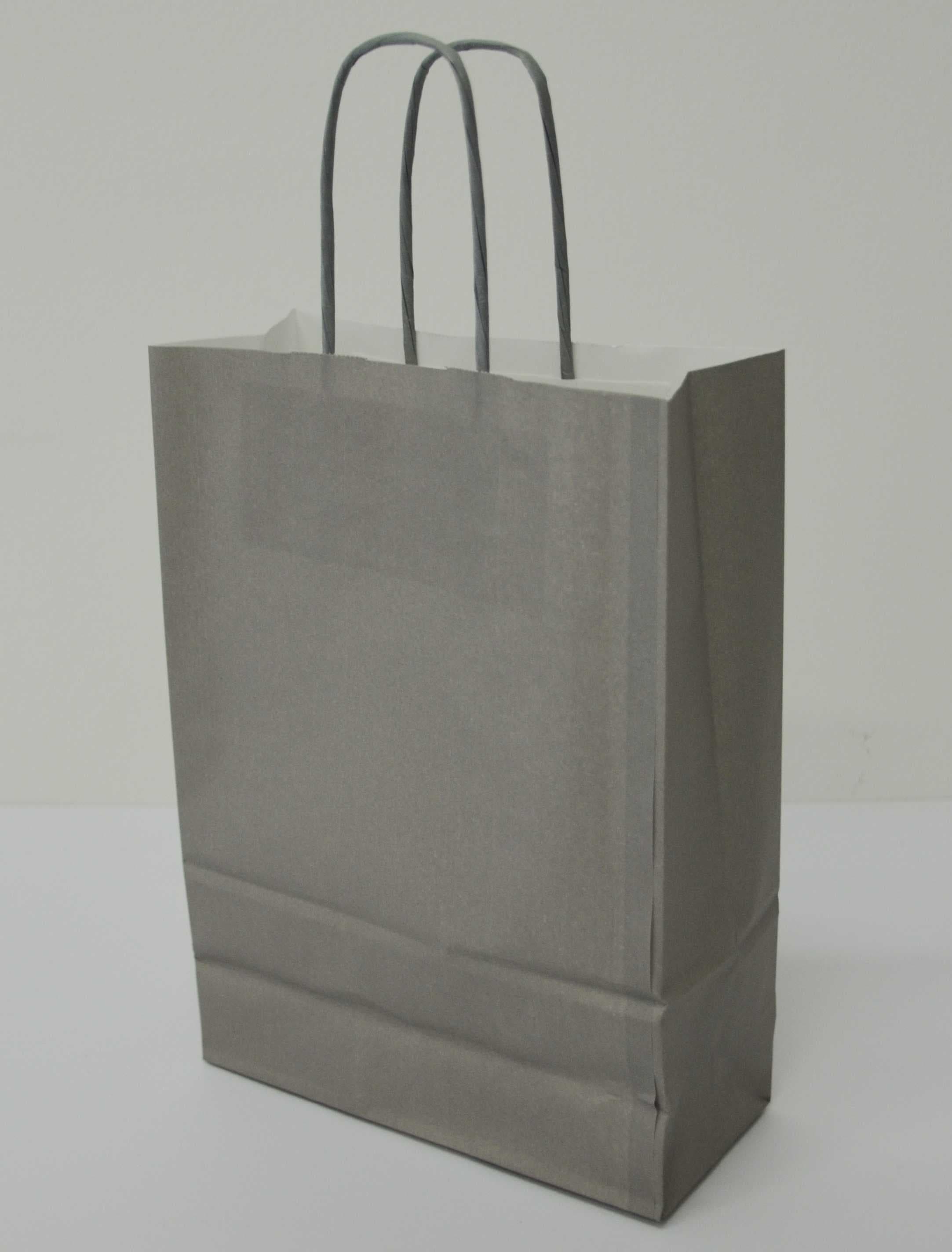 Papírová taška šedá se šedým krouceným držadlem 18×8×25 cm