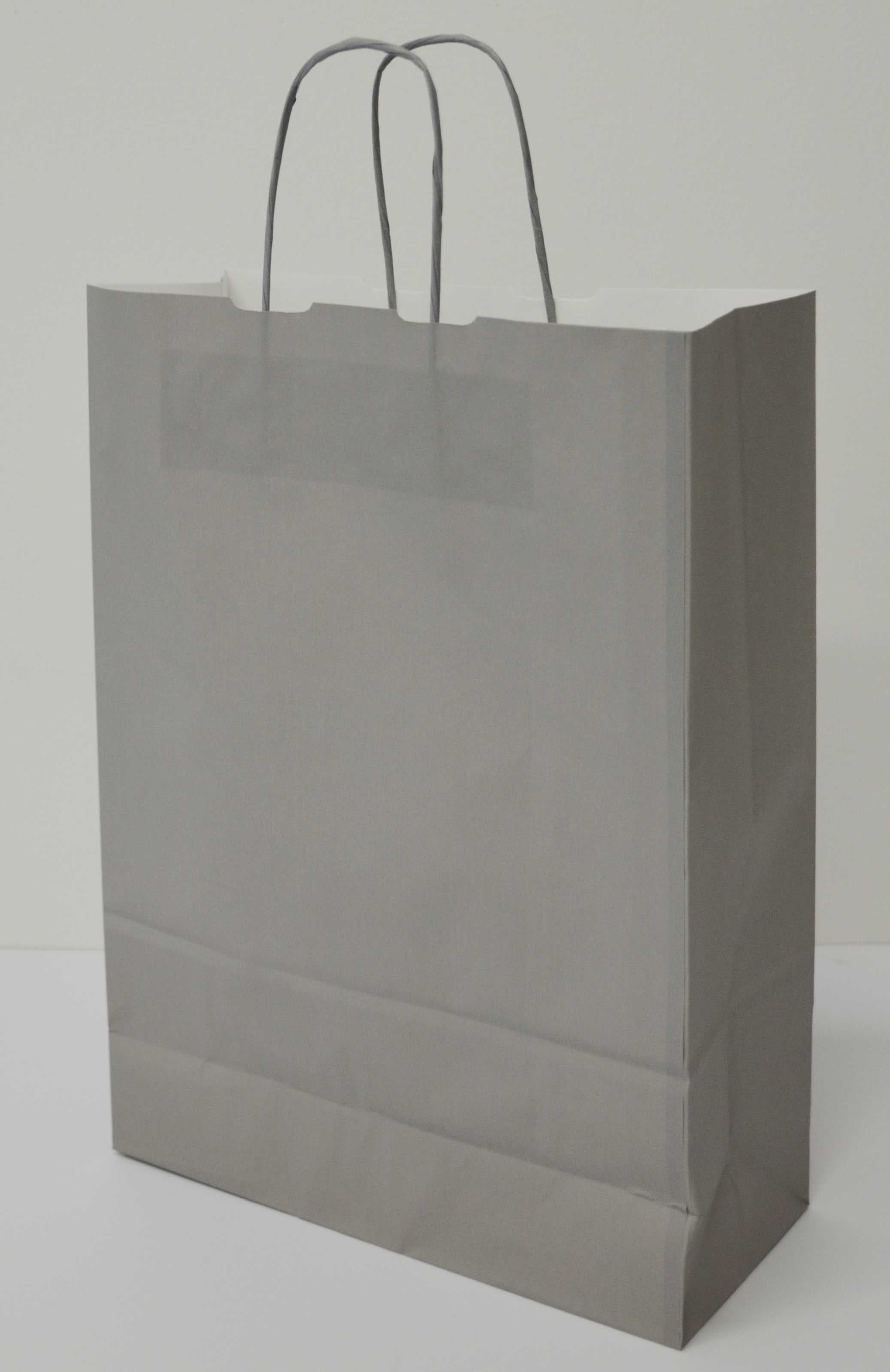 Papírová taška šedá se šedým krouceným držadlem 32×13×42 cm
