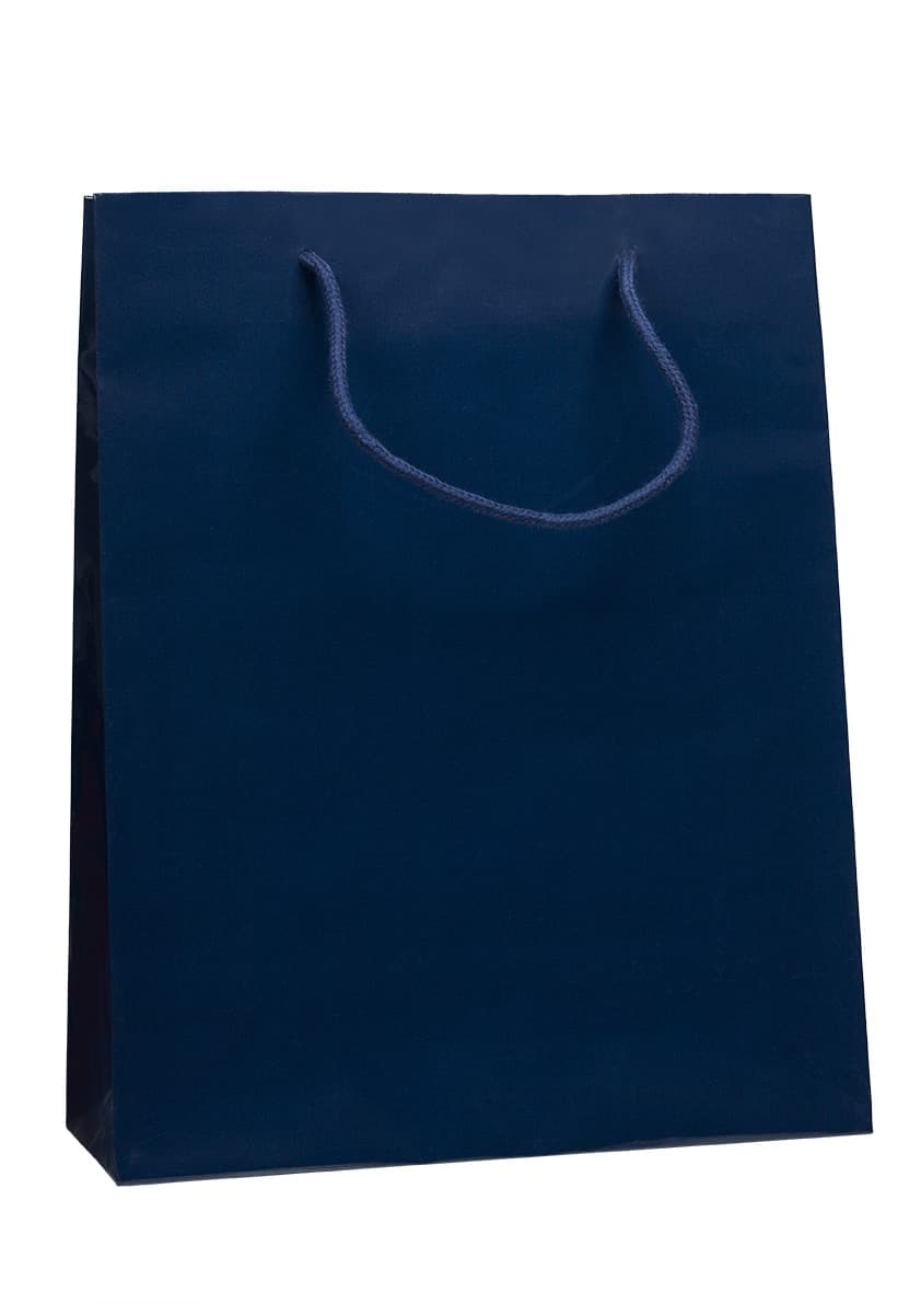 Papírová taška modrá lesklá s modrým textilním držadlem 30×12×40 cm