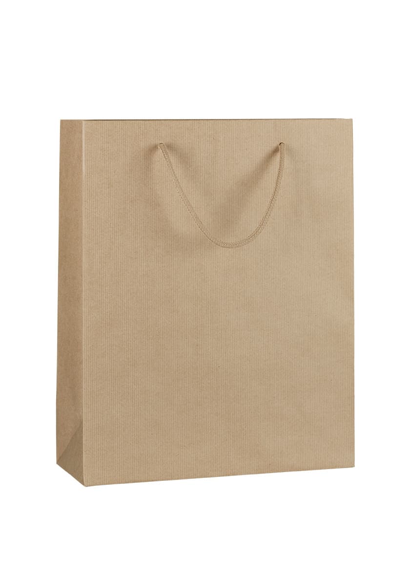Papírová taška hnědá rýhovaná s hnědým textilním držadlem 24×10×27,5 cm