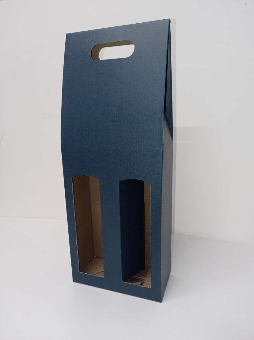 Krabice na víno modrá 16,5×8,2×40 cm na 2 láhve