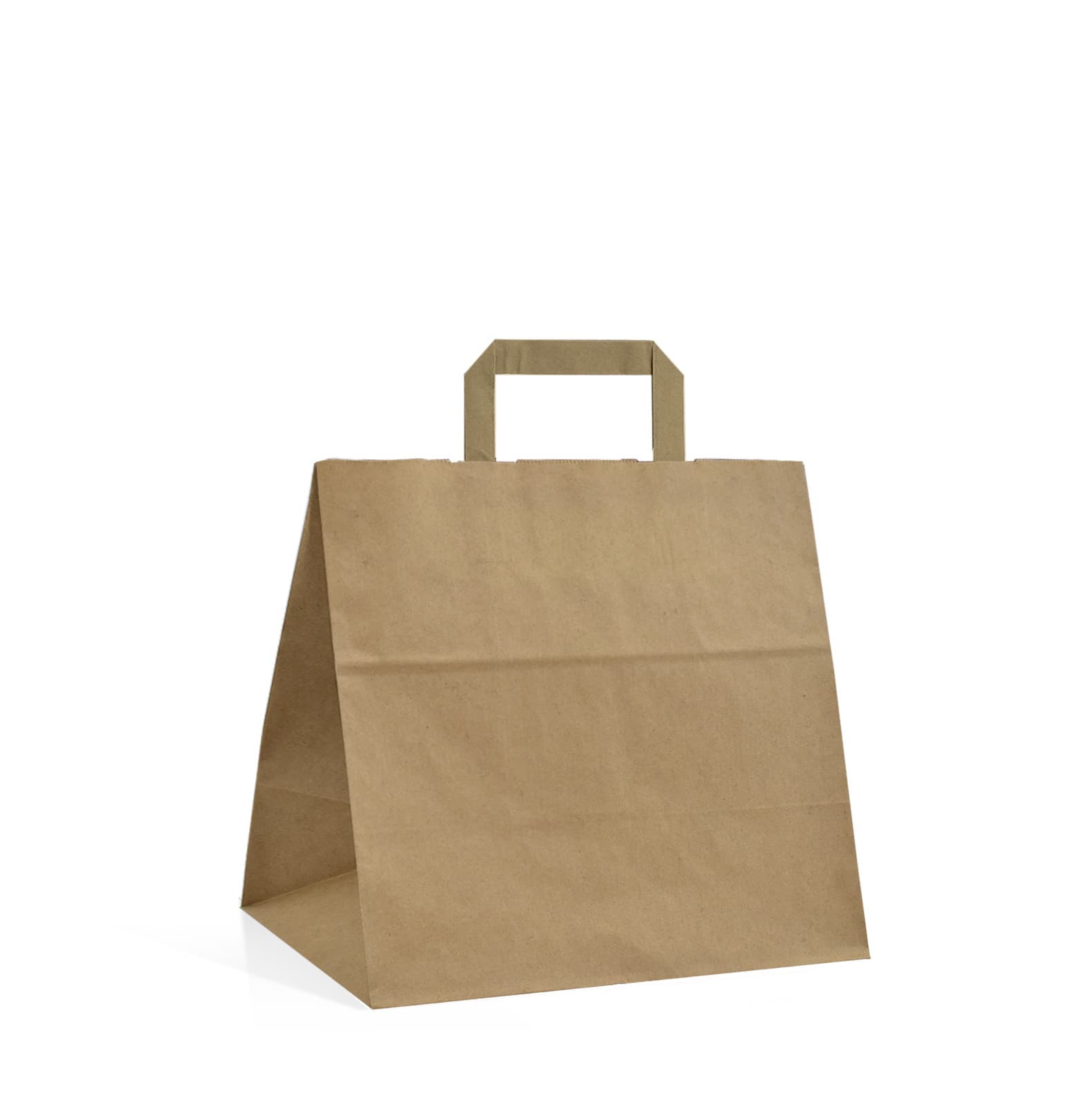 Papírová taška na menu box hnědá recyklovaná s hnědým plochým držadlem 28×17×27 cm