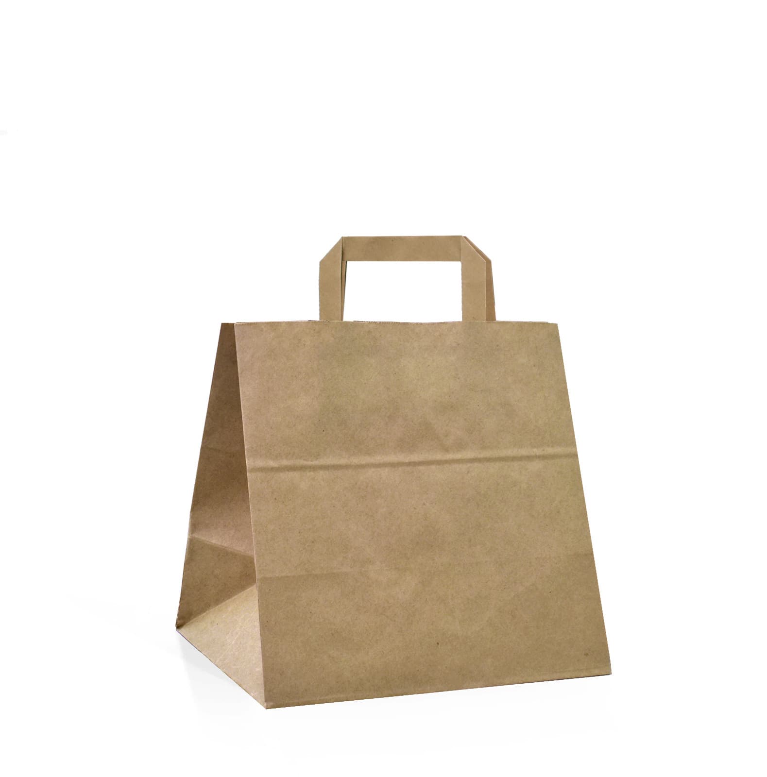 Papírová taška na menu box hnědá s hnědým plochým držadlem 28×17×27 cm