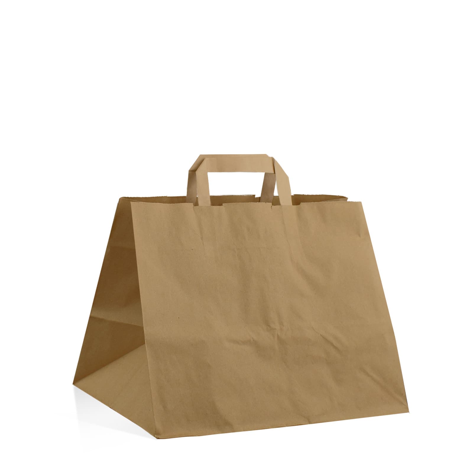 Papírová taška na menu box hnědá recyklovaná s hnědým plochým držadlem 32×21×26 cm