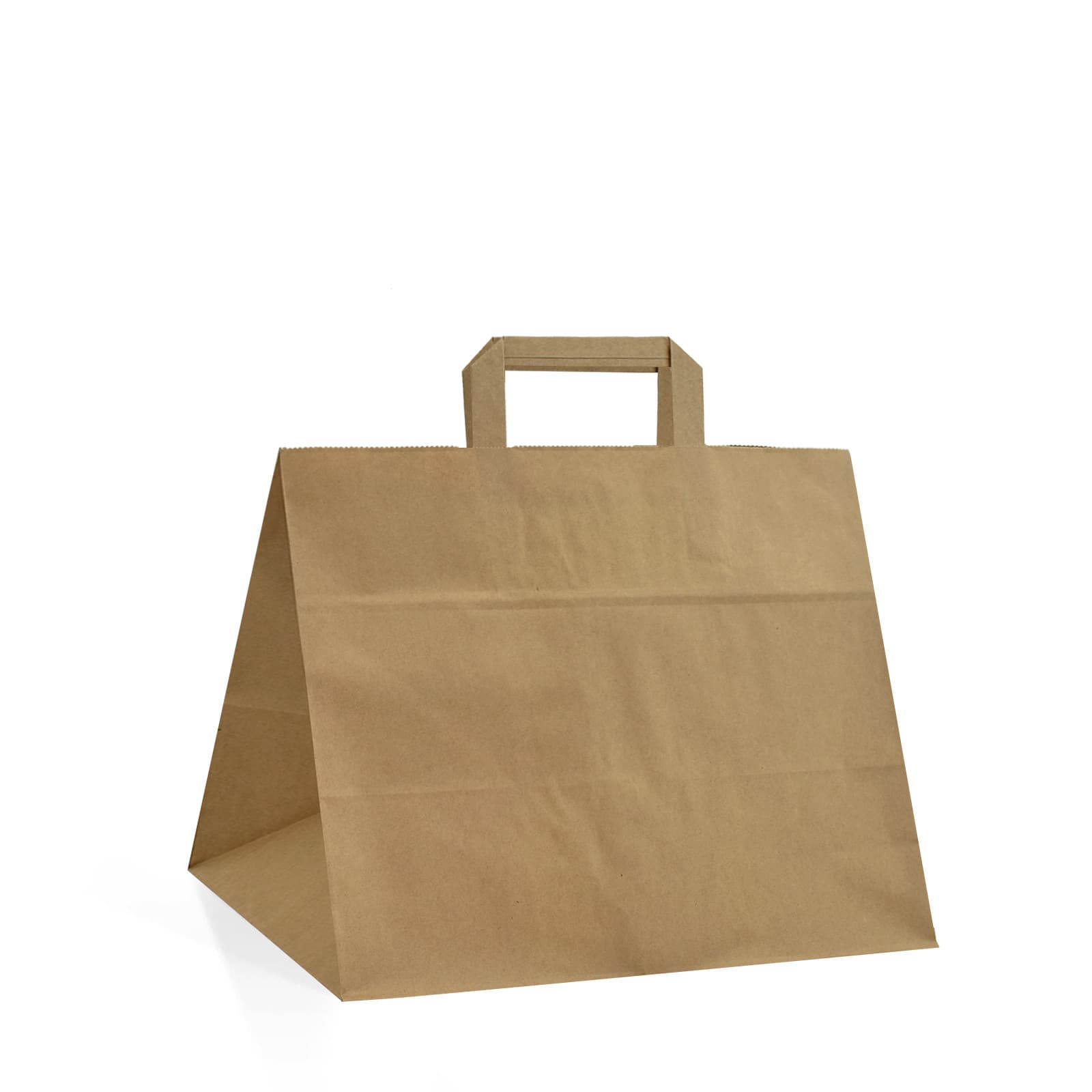 Papírová taška na menu box hnědá recyklovaná s hnědým plochým držadlem 32×20×28 cm
