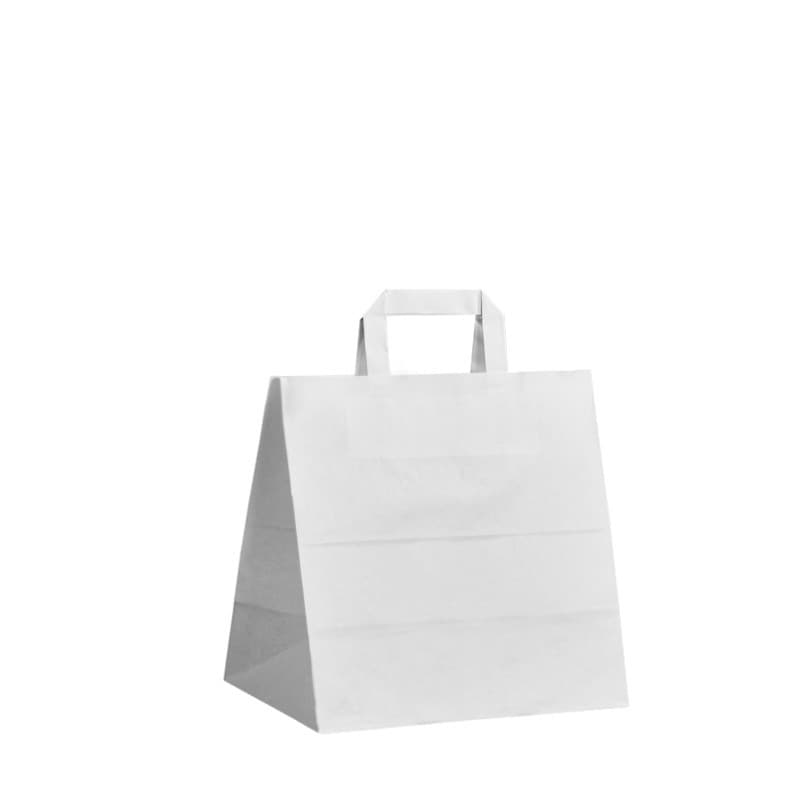 Papírová taška na menu box bílá s bílým plochým držadlem 26×17×25 cm