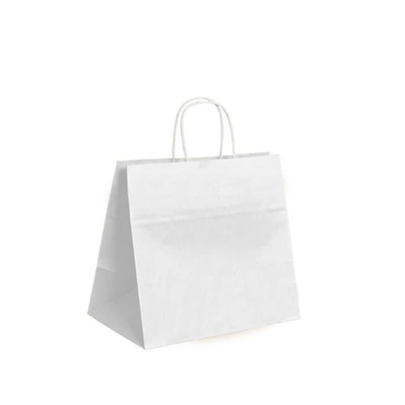 Papírová taška na menu box bílá s bílým krouceným držadlem 26×17×25 cm
