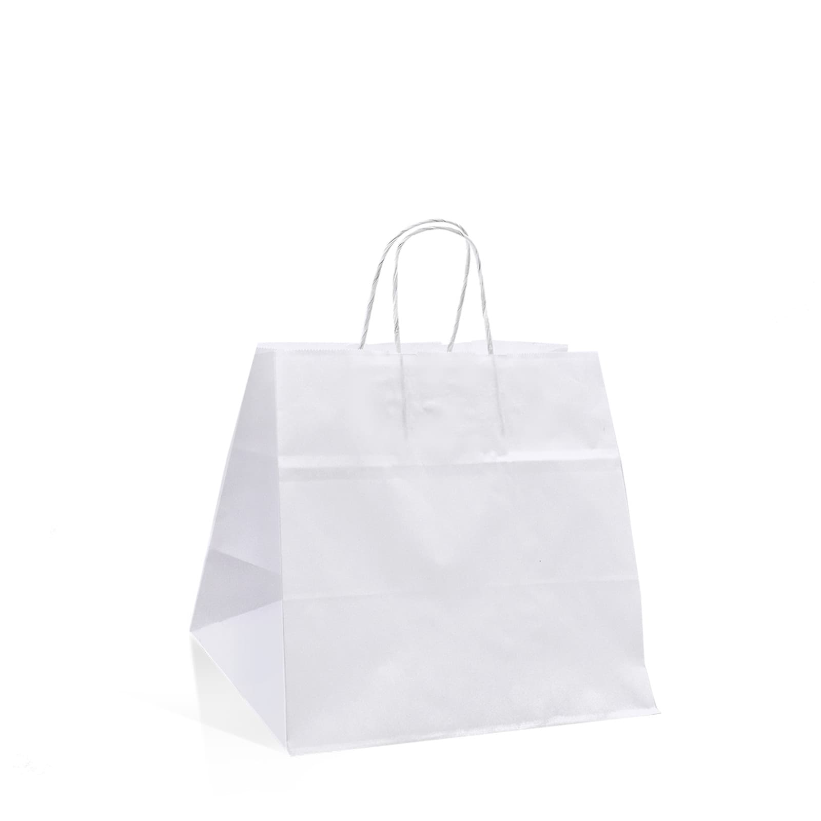 Papírová taška na menu box bílá s bílým krouceným držadlem 26×17×25 cm