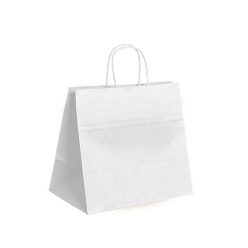 Papírová taška na menu box bílá s bílým krouceným držadlem 32×22×27 cm