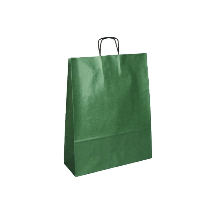 Papírová taška zelená rýhovaná s černým krouceným držadlem 32×12×41 cm