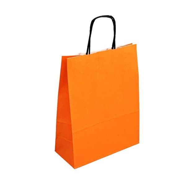 Papírová taška oranžová s černým krouceným držadlem 24×11×31 cm