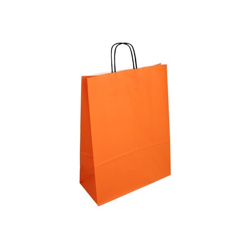 Papírová taška oranžová s černým krouceným držadlem 32×14×42 cm
