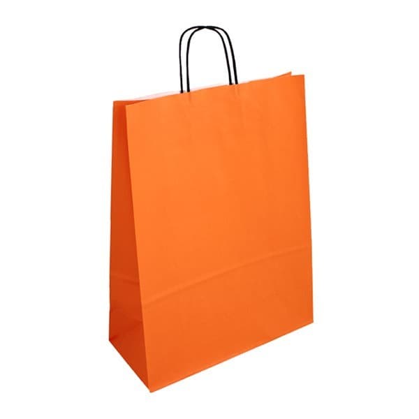 Papírová taška oranžová s černým krouceným držadlem 32×14×42 cm