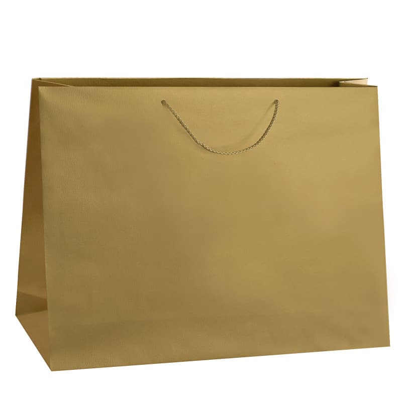 Papírová taška zlatá strukturovaná se zlatým textilním držadlem 54×14×45 cm