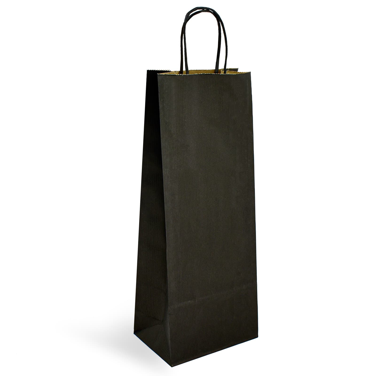 Papírová taška na víno černá rýhovaná s černým krouceným držadlem 14×8×39 cm