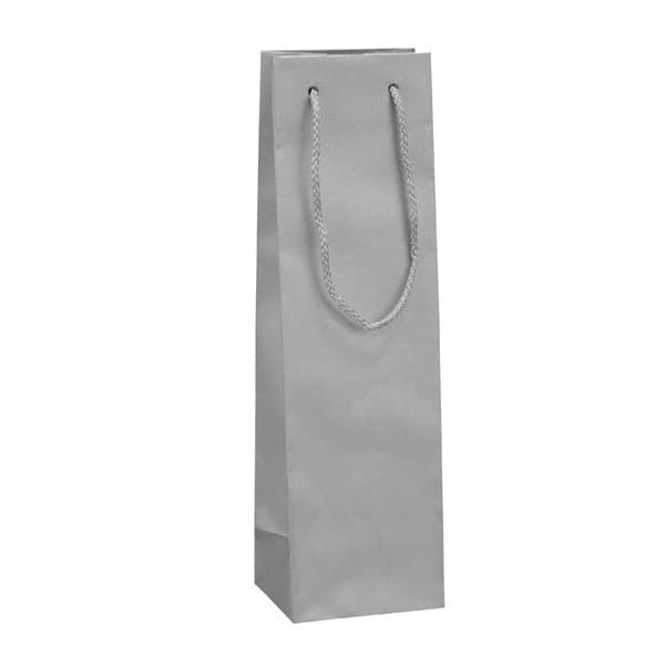 Papírová taška na víno stříbrná strukturovaná se stříbrným textilním držadlem 12×10×41 cm